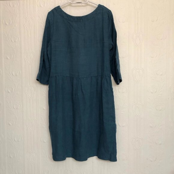 Seasalt Cornwall sustainable easy linen summer teal dress - size 10 to 12 US - Picture 2 of 2